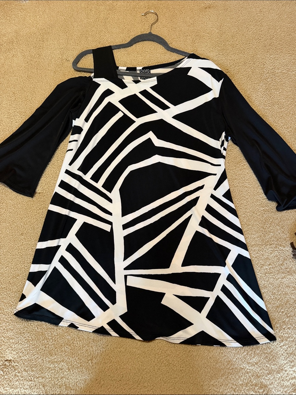 Clara Sun Woo Black & White One-Shoulder Geometric Dress